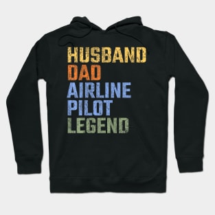 Mens Husband Dad Airline Pilot Legend Fathers Day  Retro Hoodie